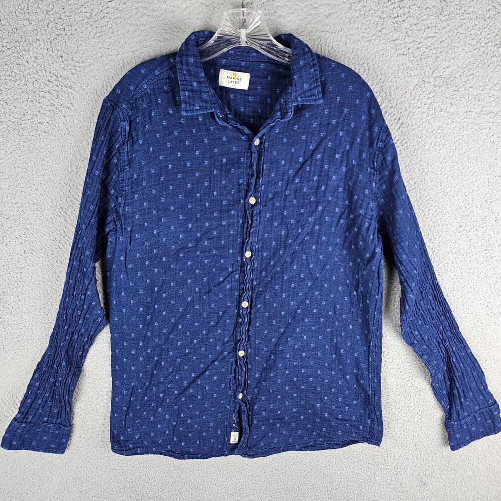 Marine Layer Shirt Mens Large Blue Geometric Button Up Casual Long Sleeve